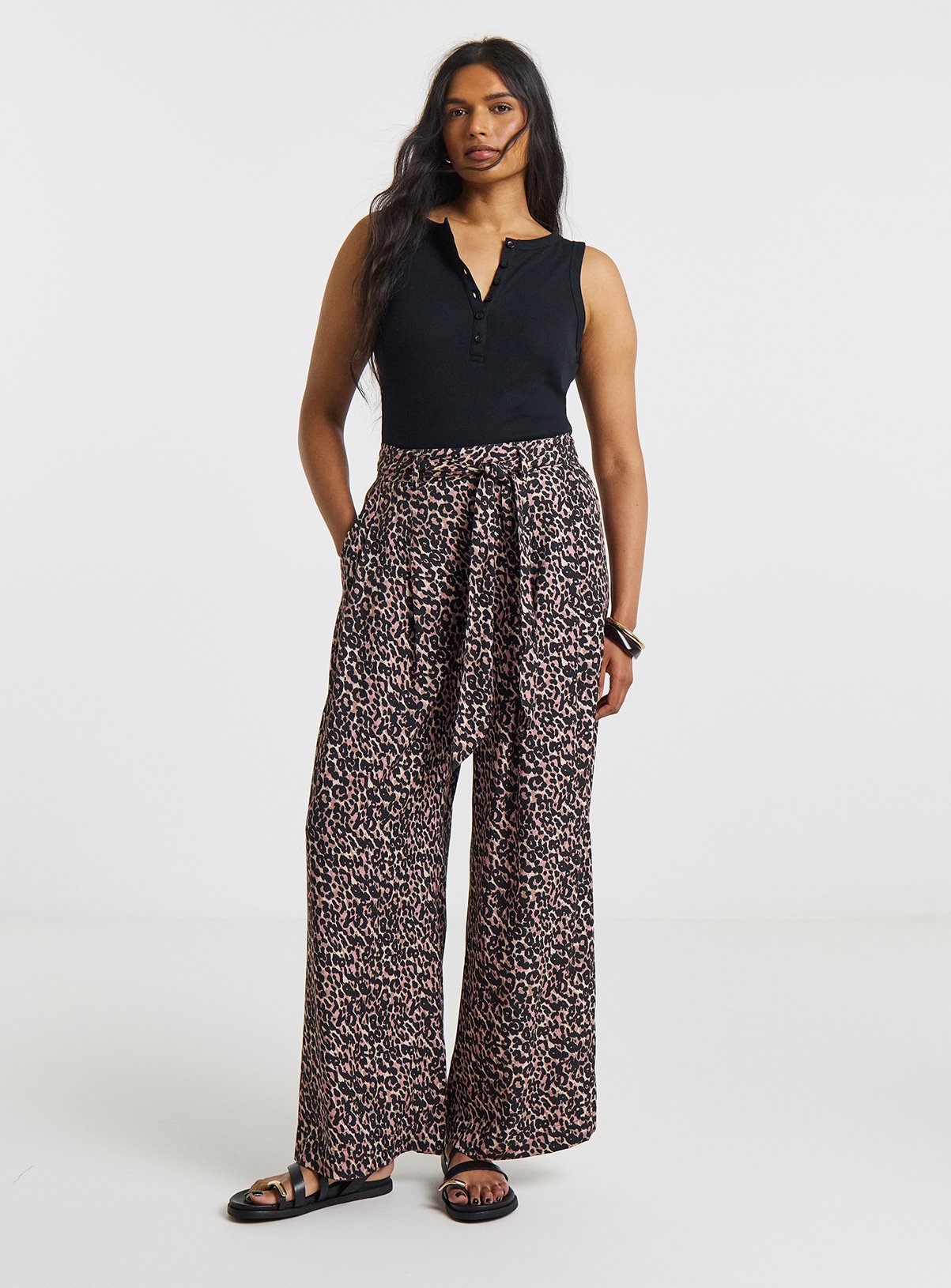 SIMPLY BE Leopard Print Palazzo Trouser With Linen 18 - Image 1 thumbnail